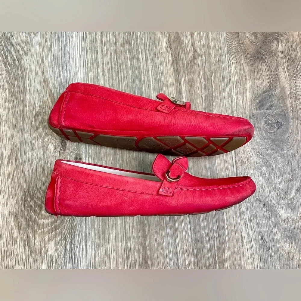 Cole Haan Evelyn Bow Driver Loafers Red Suede Size 7.5B